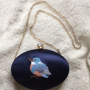 Whimsical Embroidered Bluebird Crossbody purse